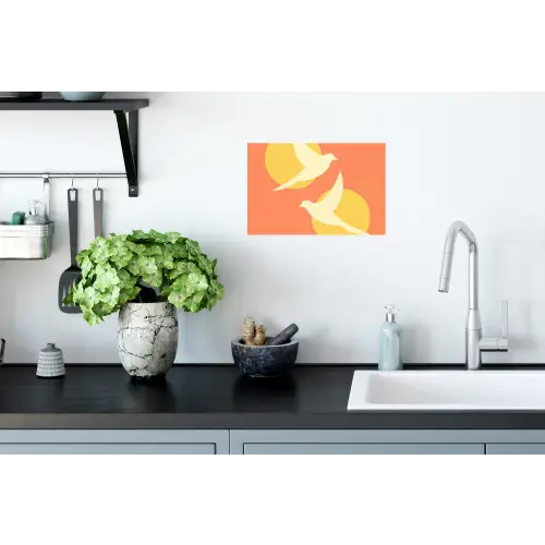 Vogels - Cirkels - Geel Muursticker klein -keuken