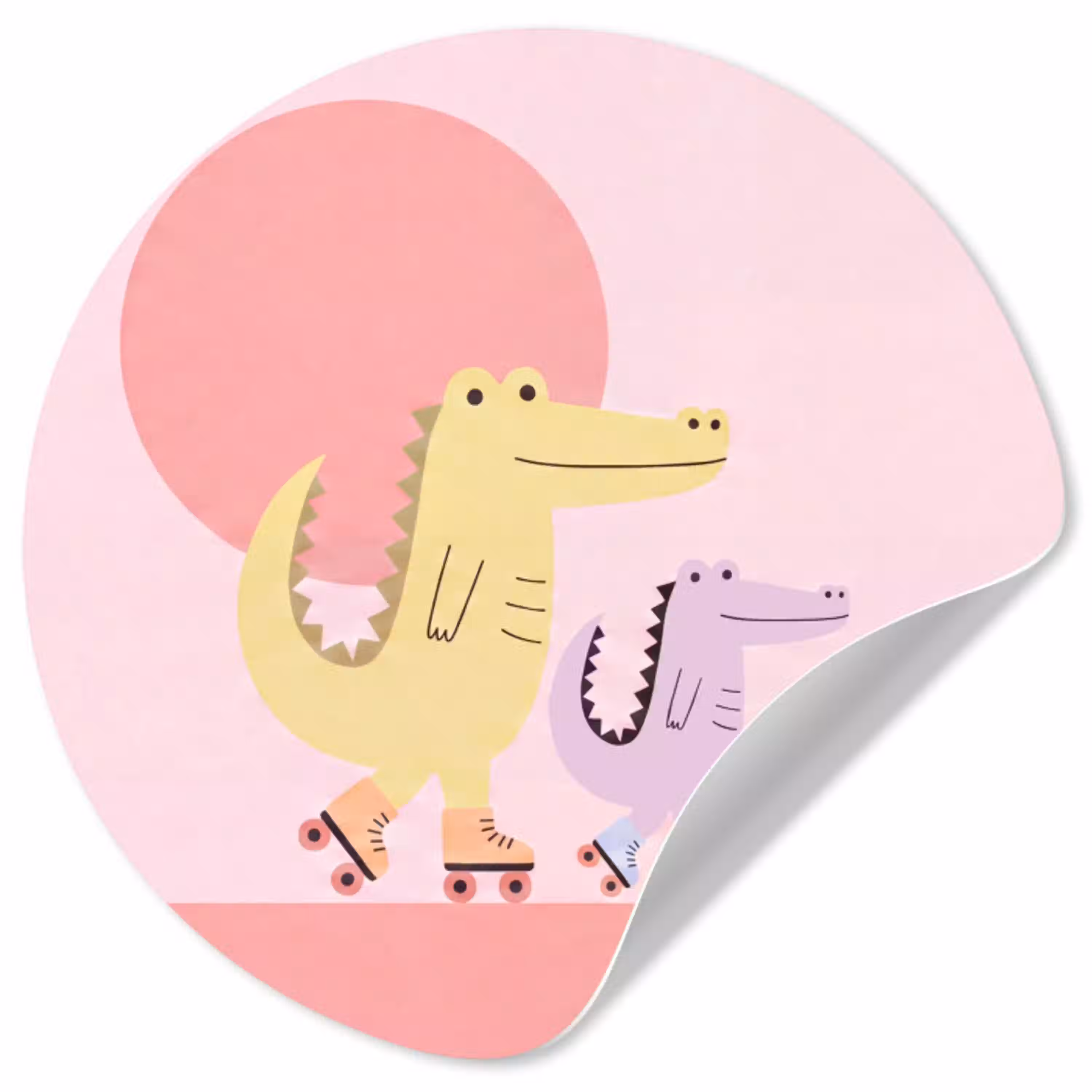 Dieren - Skaten - Illustratie - Speels - Roze Wandcirkel behangsticker klein -3d