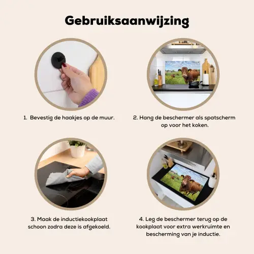 Koe - Weide - Bloemen Inductie beschemer met haakjes klein -ky-gebruik-nl