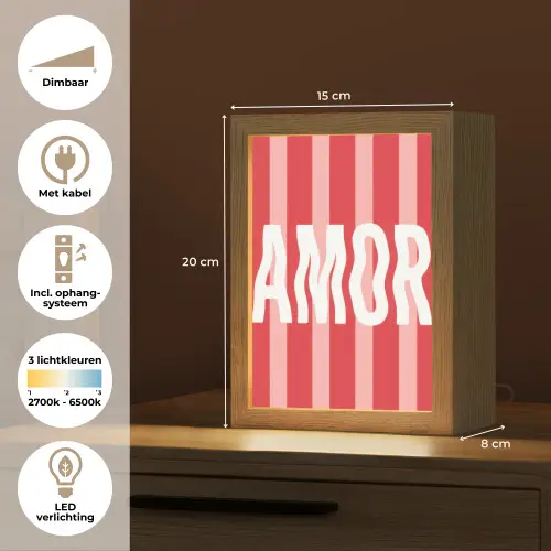 Amor - Strepen - Rood - Roze Light Box met kabel (Tafellamp) klein -USP_NL