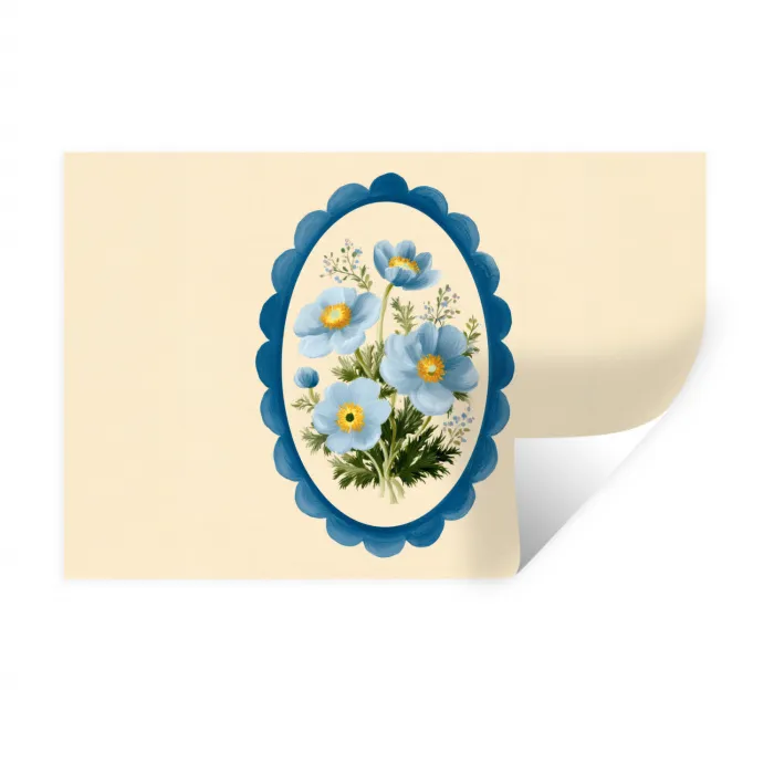 Lijst - Bloemen - Lichtblauw - Illustratie Muursticker klein -3d