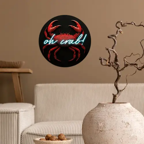 Krab - Rood - Neon - Quote Wandcirkel behangsticker klein -sfeer1