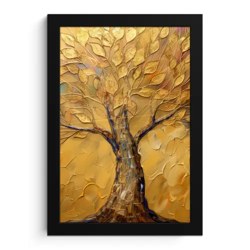Goud - Boom - Abstract - Modern fotolijst zwart zonder passe partout klein -3d