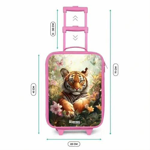 Tijger in bloemenveld met vlinders en zonlicht Kinderkoffer - Roze klein -productfoto_formaten