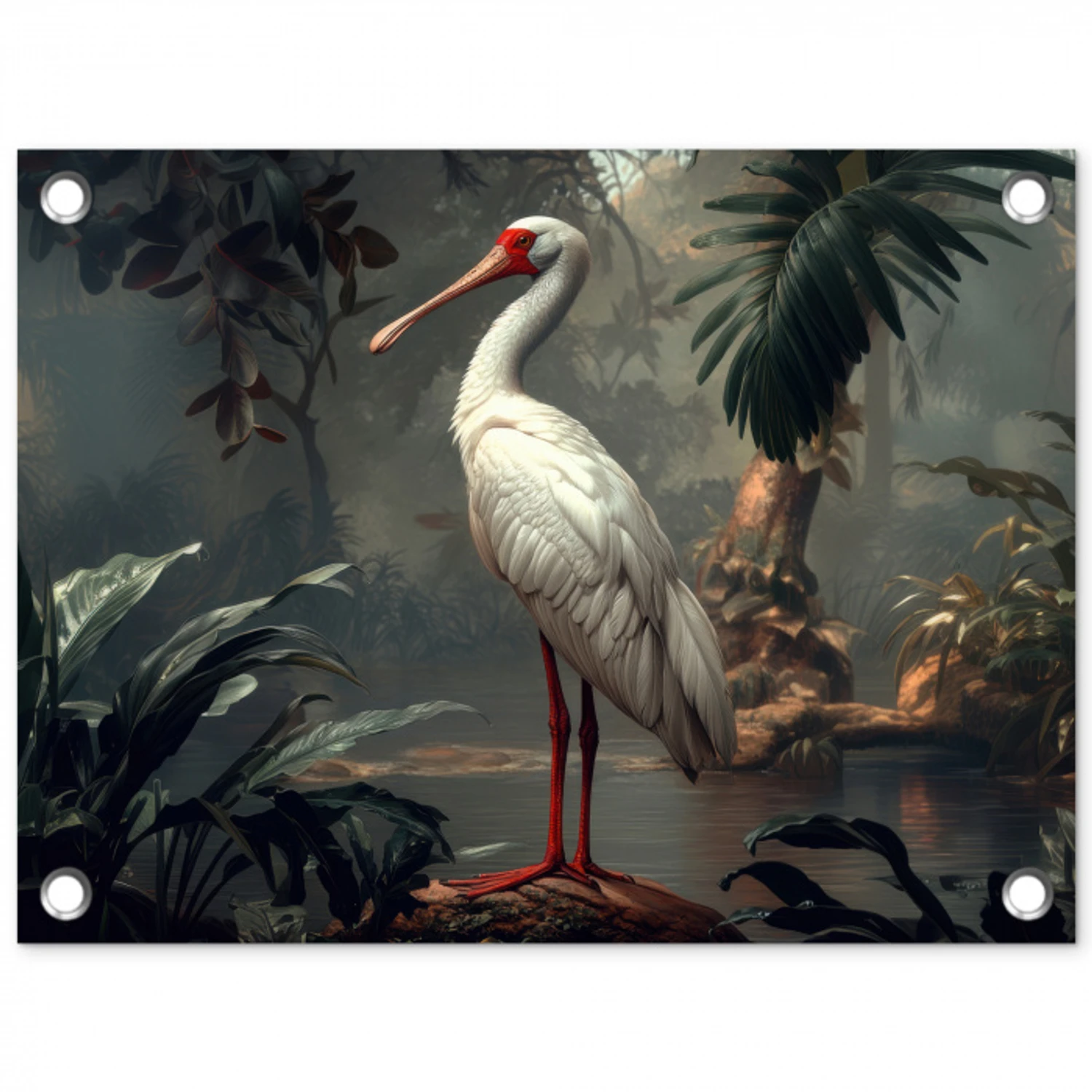 Lepelaar - Tropisch - Wit - Bladeren tuinposter los doek klein -3d