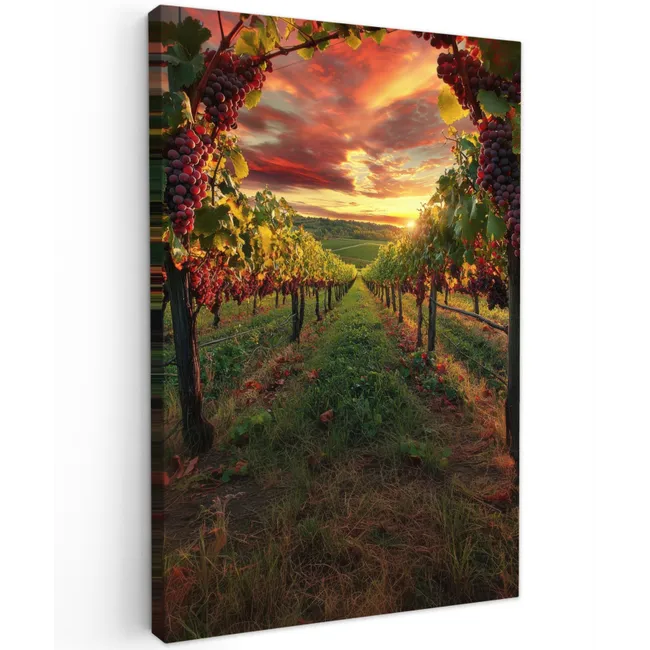 Wijngaard - Druiven - Zonsondergang Tuinposter op houten frame 2 cm dik klein -3d