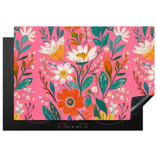 Roze - Bloemen - Wit - Oranje Inductie beschermer vinyl 3mm klein -3d