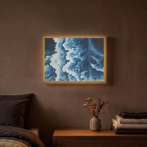 Golven - Blauw - Schuim Light Box met batterij (Wandlamp) middel -sfeer4