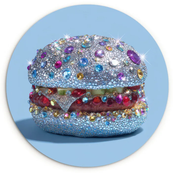 Glitters - Hamburger - Blauw Wandcirkel plexiglas klein -3d