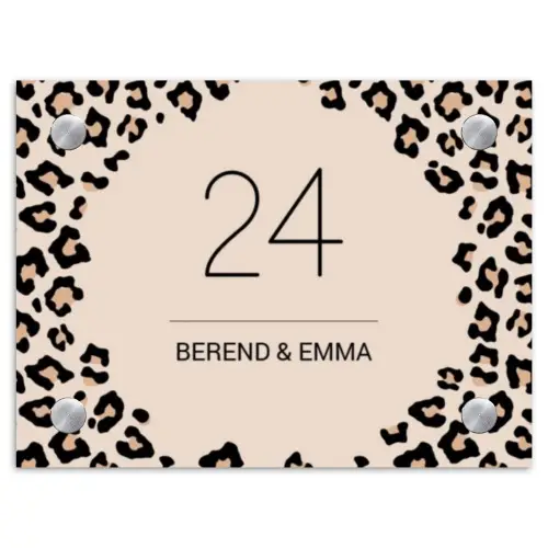 Beige luipaardprint - Klassiek Naambord Rechthoek middel -3d