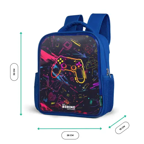 Gamerwereld in neonstijl Kinderrugzak - Blauw middel -productfoto_formaten