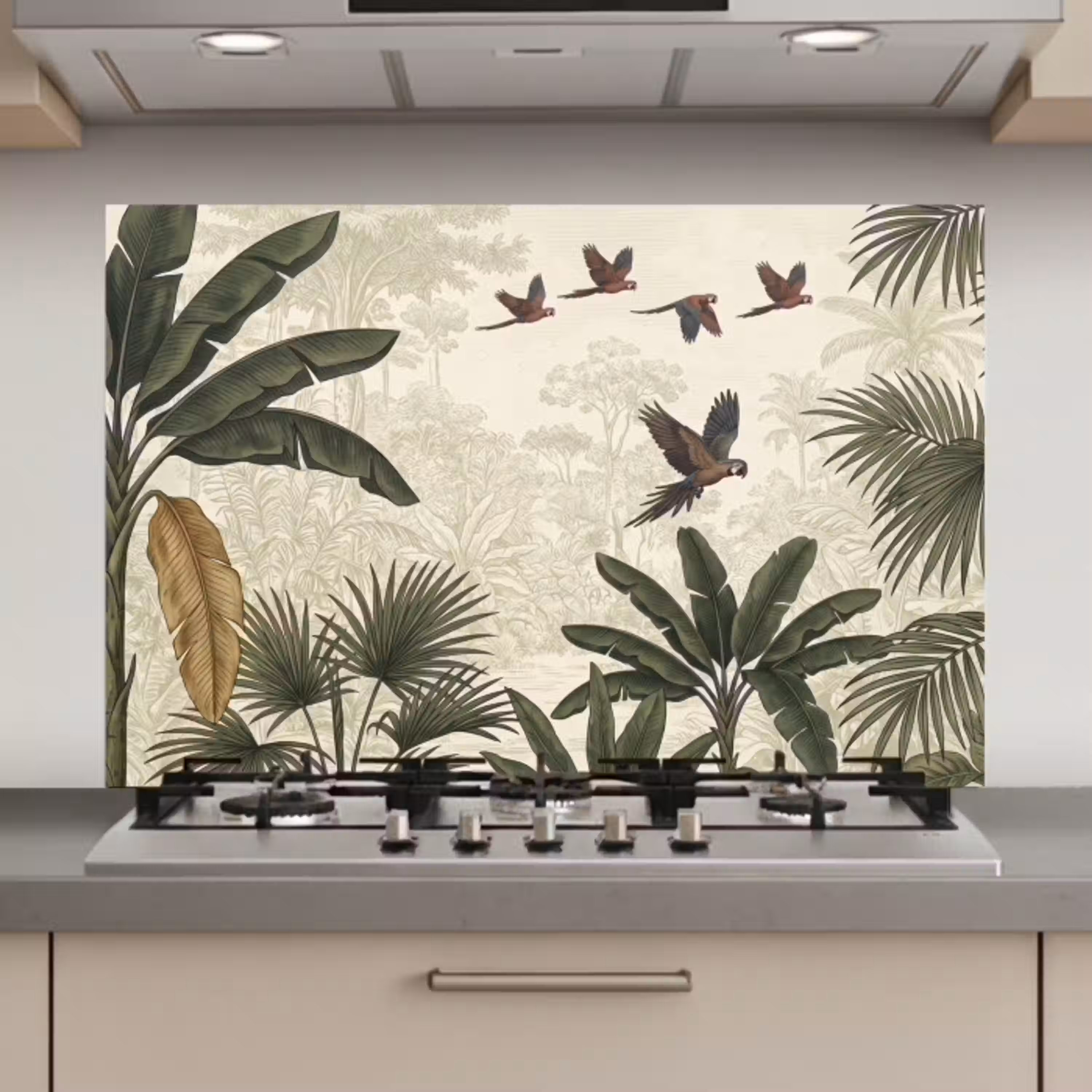 Papagaaien - Jungle - Tropisch - Green keuken achterwand spatscherm klein -3d_website