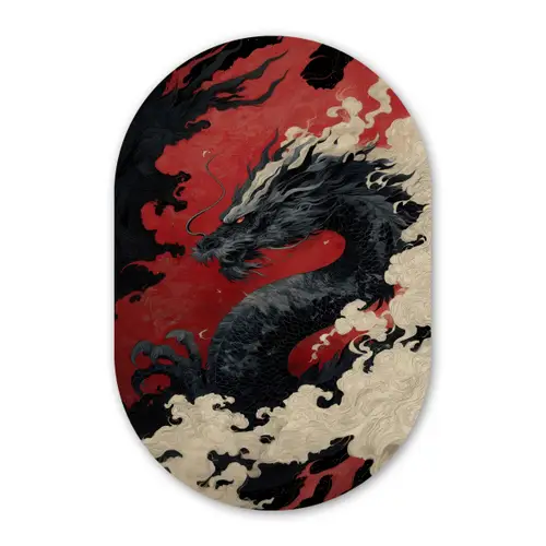 Zwarte draak - Rookwolken - Rood Wandcirkel Ovaal Forex klein -3d