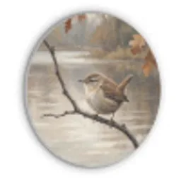 Winterkoninkje - Tak - Rivier - Natuur - Sfeervol Akoestische PET Vilt - Rond klein -3d