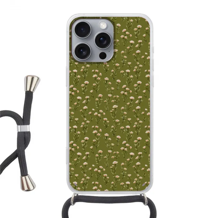 Landelijk - Bloemen -  Groen Hoesje iPhone 16 Pro Max met koord klein 804 -3d