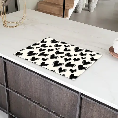 Hartjes - Patroon - Zwart Inductie beschermer vinyl 3mm klein 276 -sfeer8