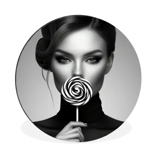 Vrouw - Lolly - Zwart Wandcirkel aluminium klein -3d