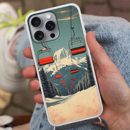 Sneeuw - Skilift - Rood - Bomen Hoesje iPhone 16 Pro Max met koord klein -sfeer3