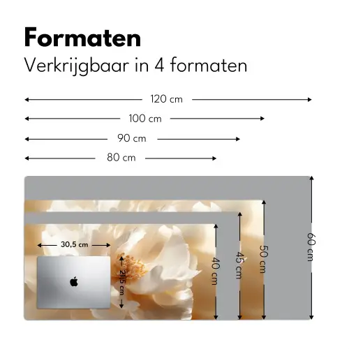 Close up - Pioenroos - Wit Muismat XXL klein -sfeer5