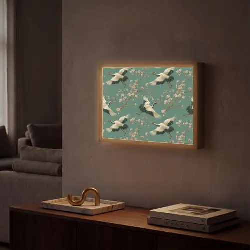 Kersenbloesem - Kraamvogels - Groen Light Box met batterij (Wandlamp) middel 907 -sfeer1