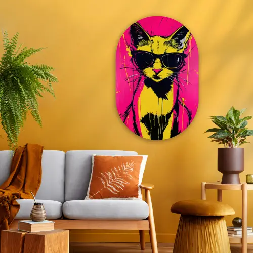 Kat - Art - Zonnebril - Roze Wandcirkel Ovaal Glas middel -sfeer4