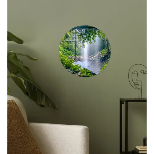 Jungle - Regenwoud - Water - Waterval - Planten Wandcirkel behangsticker klein -sfeer2