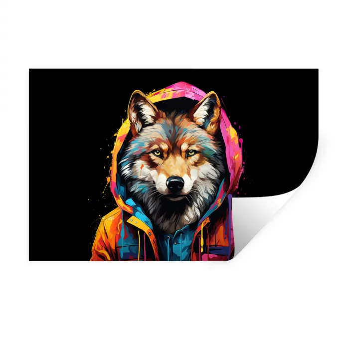 Graffiti - Wolf - Jas - Zwart Muursticker klein -3d