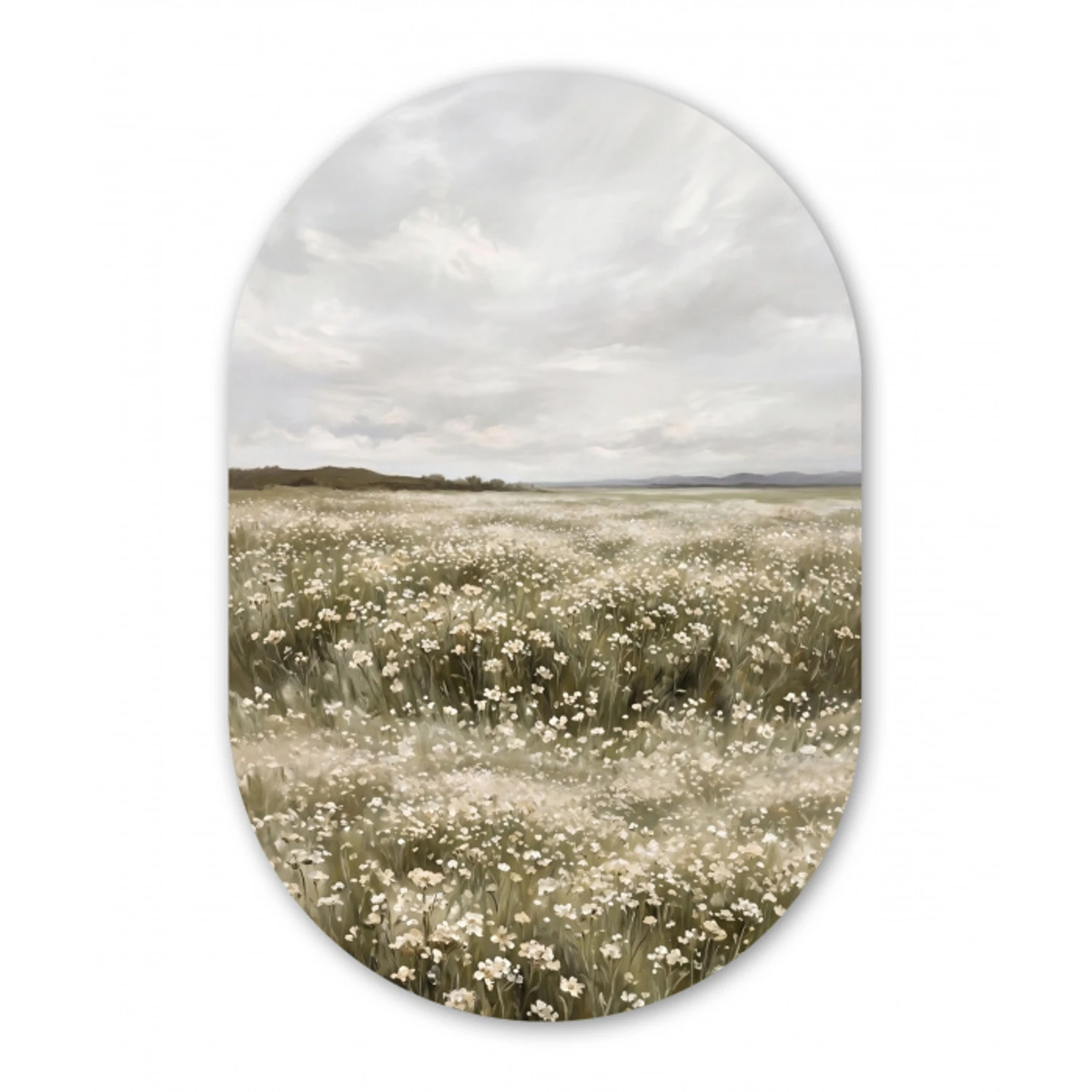 Illustratie - Landschap - Wit Wandcirkel Ovaal Aluminium middel -3d