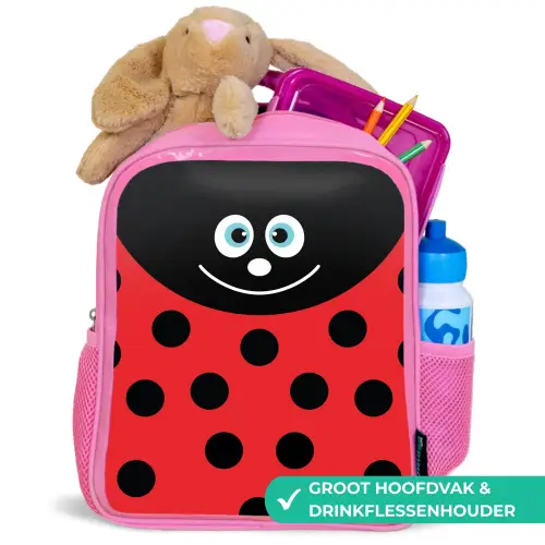 Dierenportret - Lieveheersbeestje - rood Kinderrugzak - Roze middel -inhoud_NL