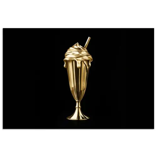 Milkshake - Goud - Drinken - Zwart poster papier klein -3d