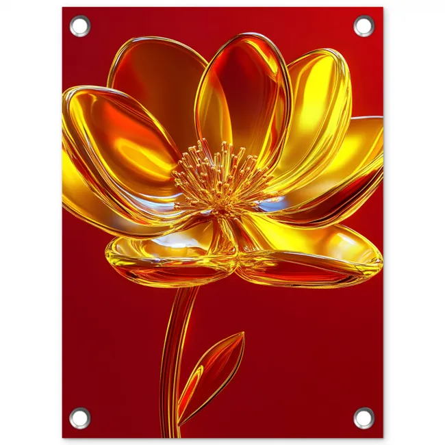 Bloem - Goud - Glazen tuinposter los doek klein -3d