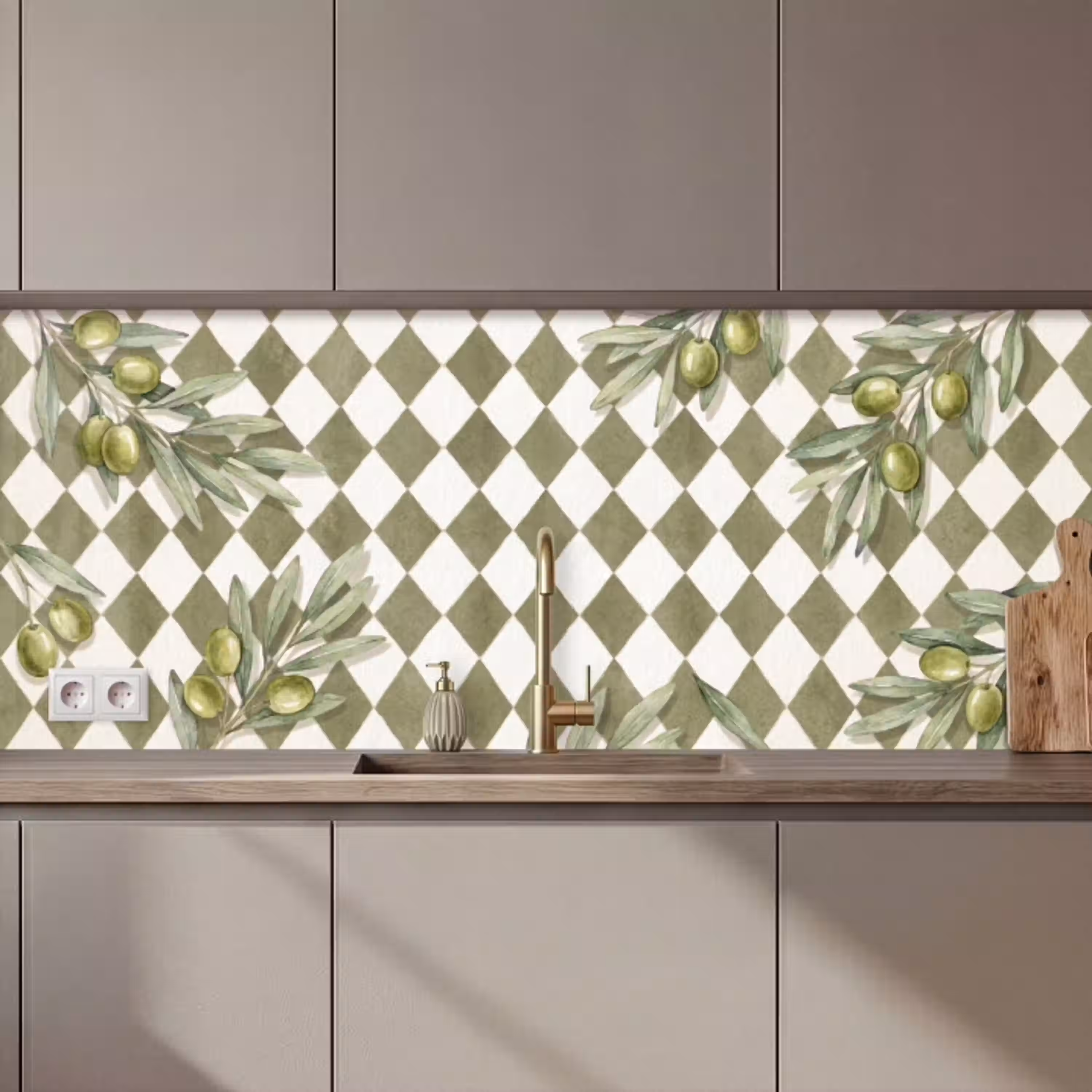 Plant - Olijftakken - Waterverf - Mediterraan - Groen keuken achterwand 2 middel zz_3dshopping