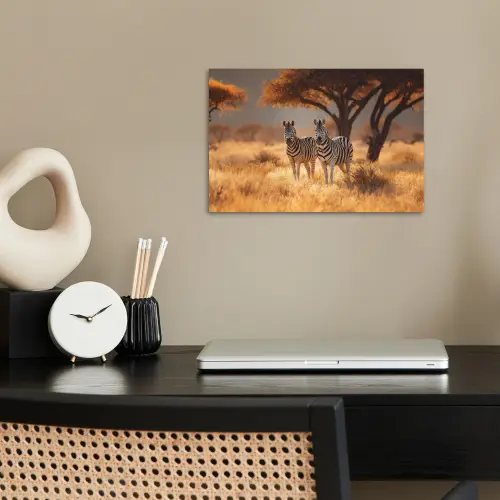 Zebra's - Savannelandschap - Gras poster papier klein -sfeer1