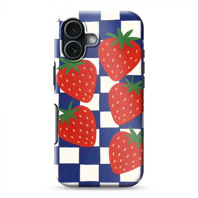 Telefoonhoesje Toughcase - Geblokt - Blauw - Aardbeien