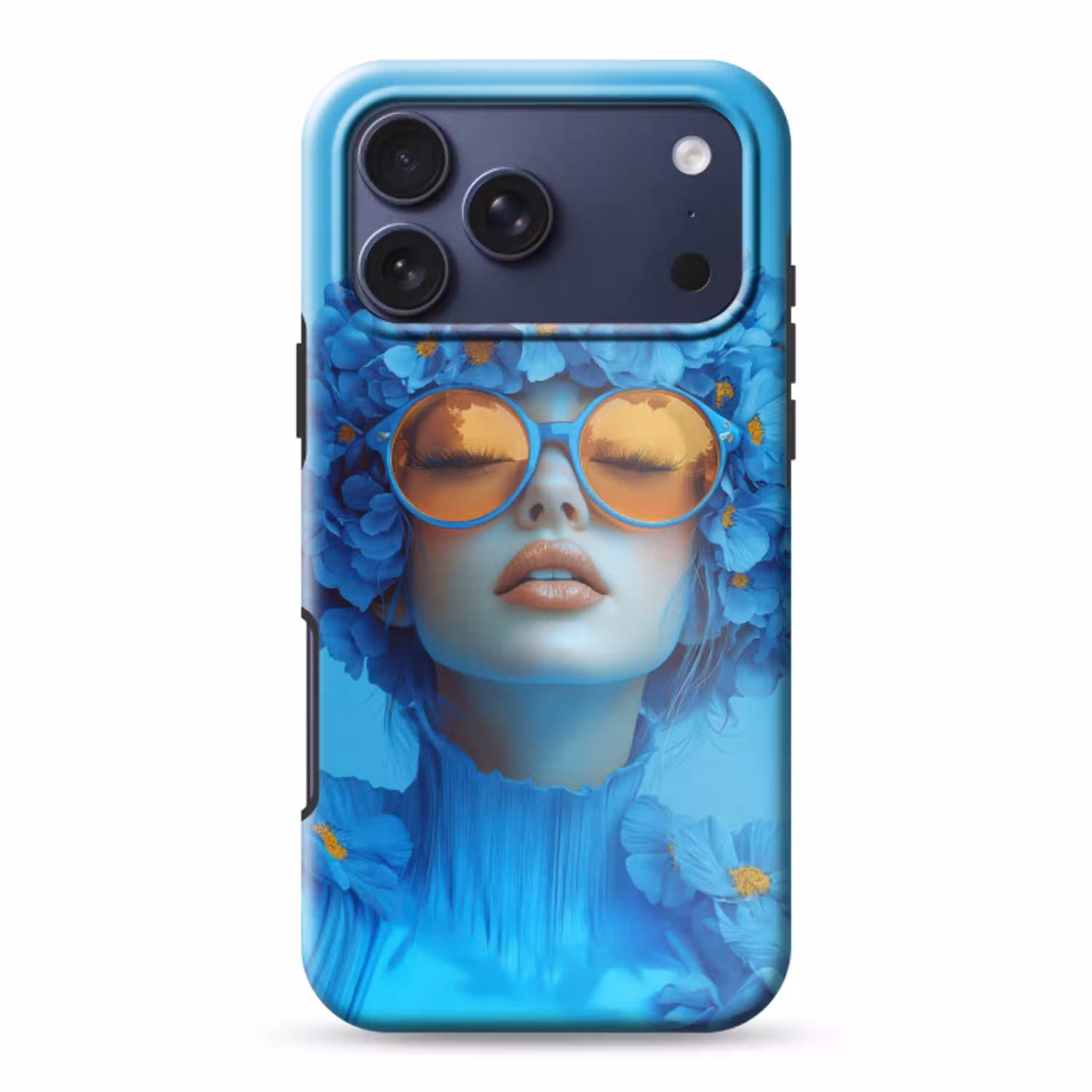 Vrouw - Bloem - Blauw - Modern - Bril - Portret Toughcase MagSafe Apple iPhone 17 Pro Max klein -3d