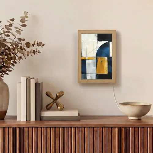 Abstract - Vormen - Goud - Blauw - Geometrisch Light Box met kabel (Tafellamp) klein -sfeer2