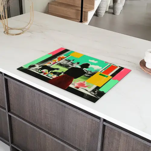 Vrouw - Keuken - Katten - Doorkijk Inductie beschermer vinyl 3mm klein -sfeer8