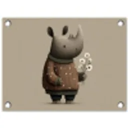 Neushoorn - Witte bloemen - Lief tuinposter los doek klein -3d