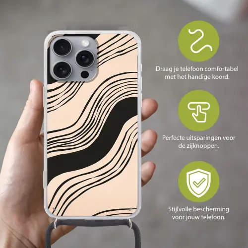 Golven - Zwart - Zandkleur Hoesje iPhone 16 Pro Max met koord klein -sfeer2_NL