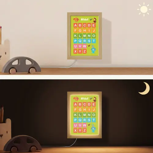 Alfabet - Educatief - Letters leren voor kinderen - Groen - Dieren Light Box met kabel (Wandlamp kind) klein -sfeer3_kind