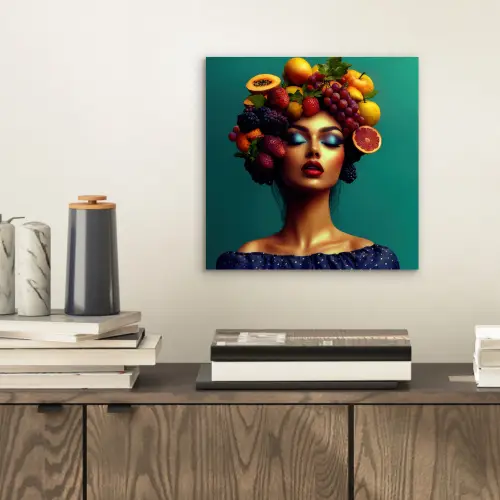 Vrouw - Hoodtooi - Tropisch - Fruit - Druiven aluminium wit klein -sfeer1
