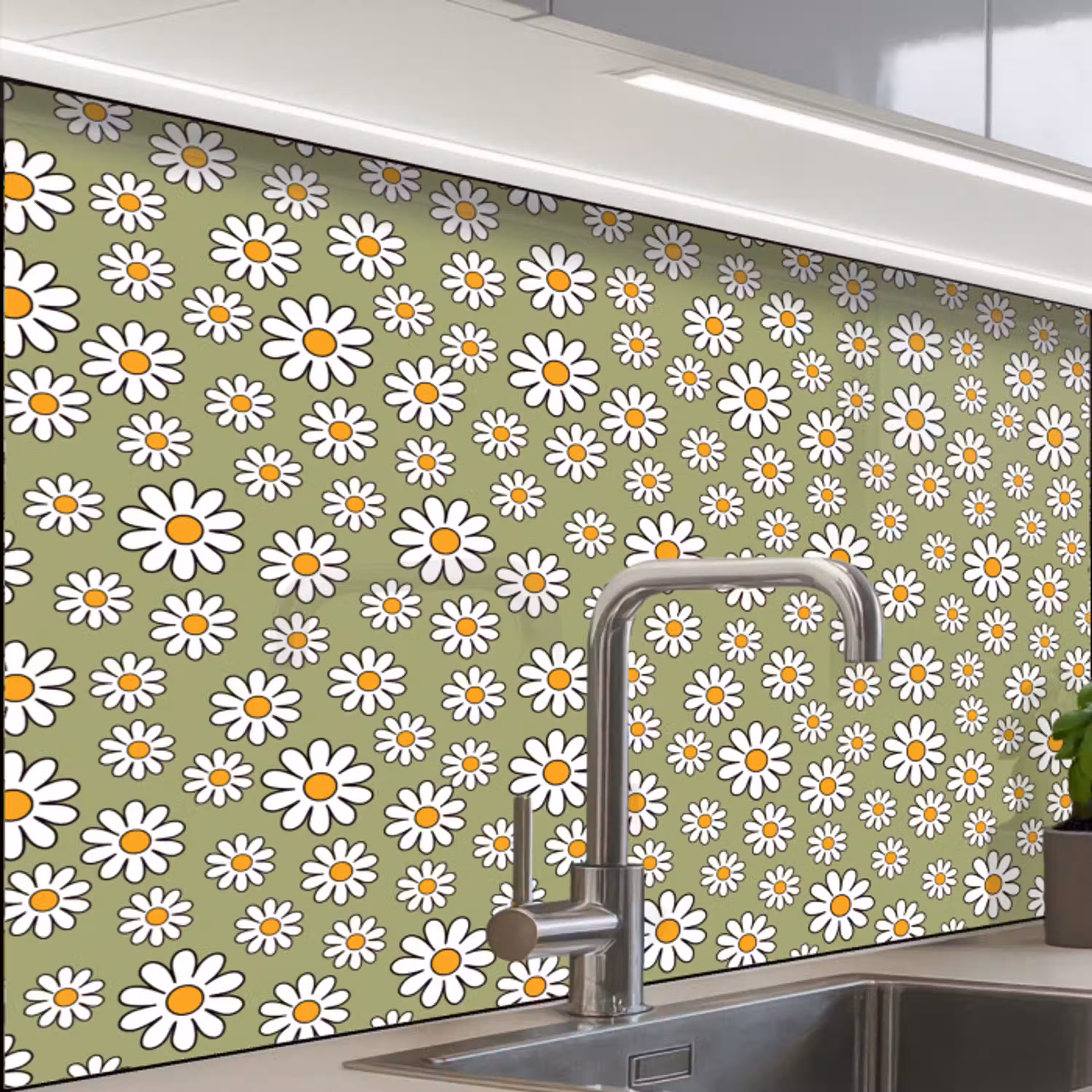 Vintage - Patronen - Bloemen - Madelief keuken achterwand 2 middel 865 -zzzz3d_schuin