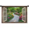 Doorkijk - Bloemen - Tuinpad - Natuur - Raam Wandkleed katoen klein -zz3d