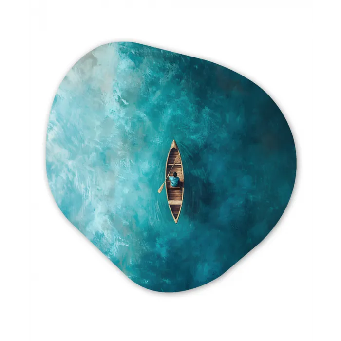 Bootje - Water - Blauw Wandcirkel Organisch Plexiglas middel -3d