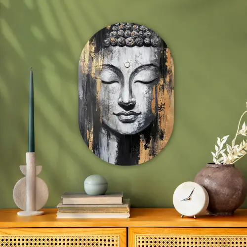 Boedhha - Penseelstreken - Goud - Abstract Wandcirkel Ovaal Forex klein -sfeer2