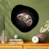 Croissant - Bloemenpatroon - Delftsblauw Wandcirkel Organisch Aluminium middel -sfeer2