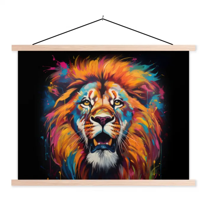 Leeuw - Graffiti - Dieren - Zwart textielposter latten blank klein -3d