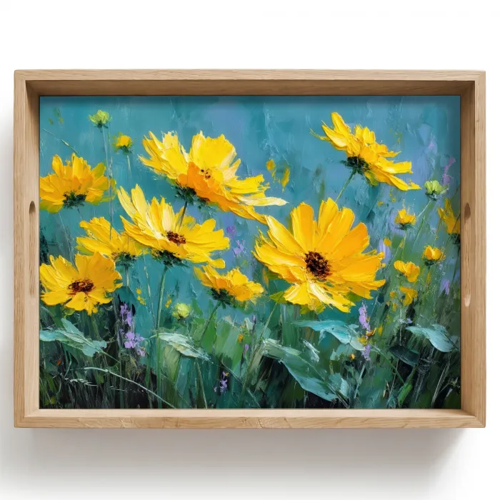 Penseelstreken - Bloemen - Felgeel - Abstract Dienblad Rechthoek middel -z3d_shopping
