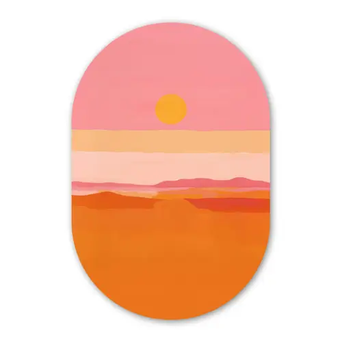 Zon - Abstract - Landschap - Oranje Wandcirkel Ovaal Forex klein -3d