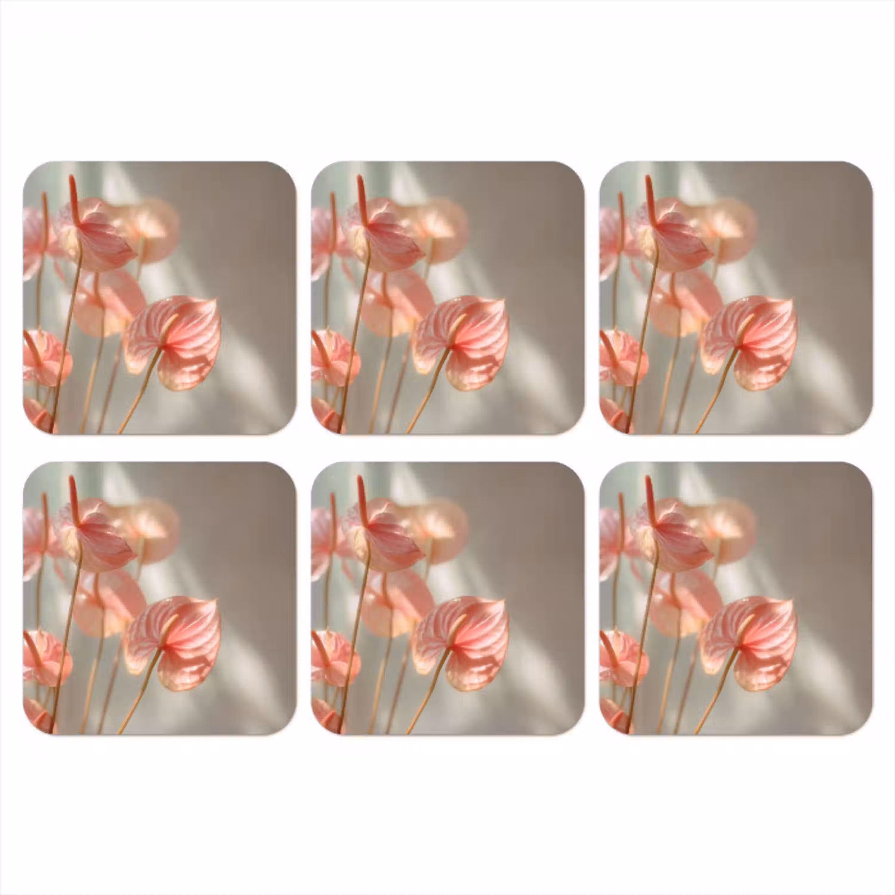 Bloemen - Stelen - Roze - Schaduw onderzetter kurk middel -3d